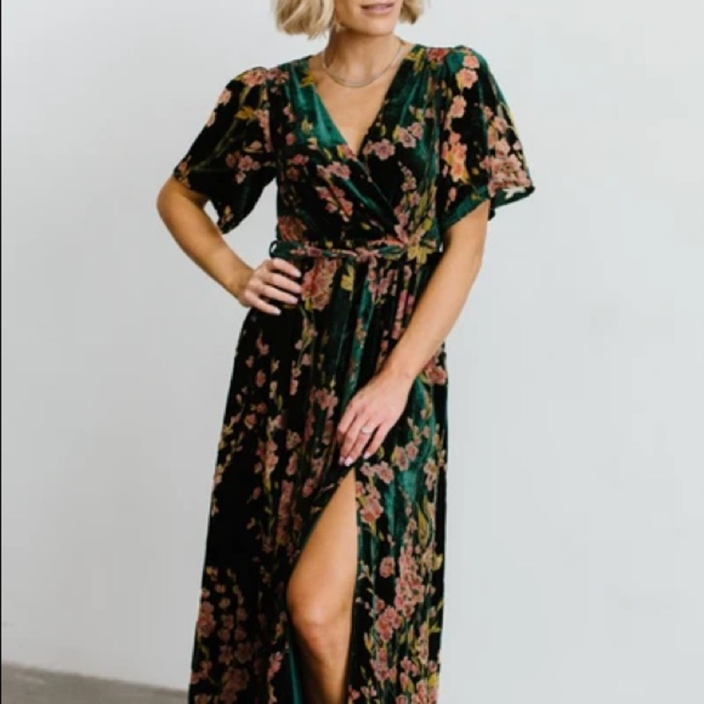 UMA VELVET MAXI DRESS | GREEN FLORAL